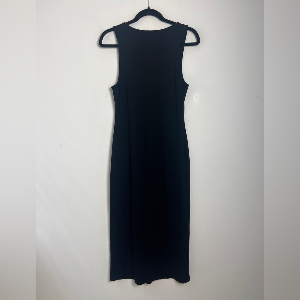 Sezane Size XL Black Fabiola Sleeveless Cotton Ribbed Button Front Midi Dress - Picture 3 of 13